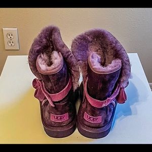Girls Purple Heart Suede Ugg Fur Winter Boots sz 3